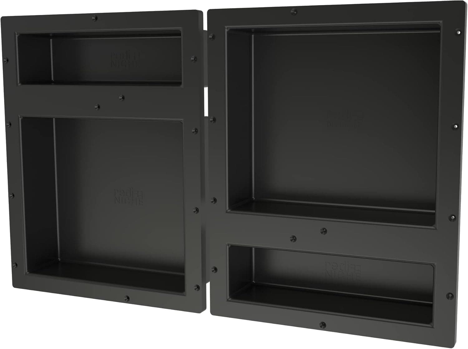 Redi Niche Quad Niche Recessed Shower Shelf- Black, Four Inner Shelves, 32-Inch Width x 20-Inch Height x 4-Inch Depth