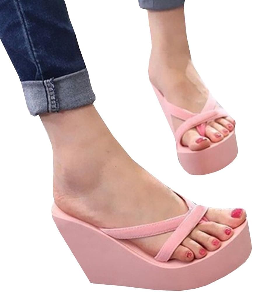 Meilidress Fashion Women Casual Summer Platform Shoes Wedges Flip Flops Outdoor Slippers Pink
