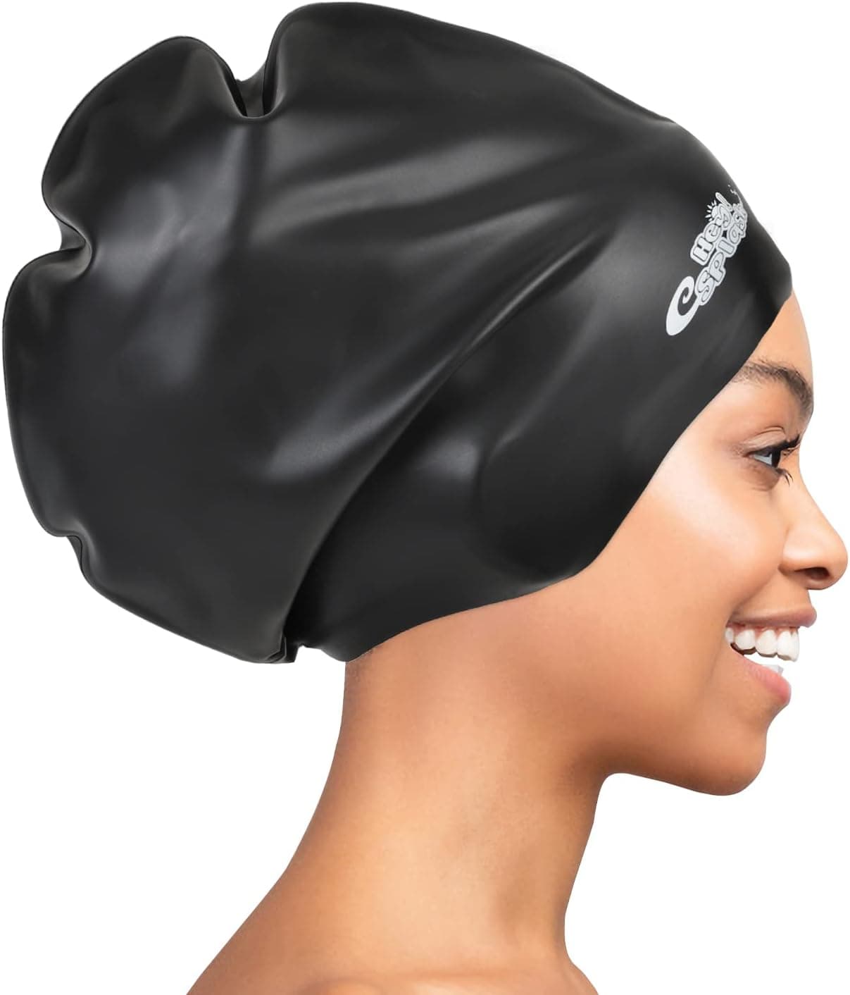 HeySplash Swim Cap for Long Hair, Extra Large Silicone Swim Cap Fits Braids and Dreadlocks, Extensions, and Long Thick Curly Hair for Women Men Unisex, Bathing Swimming Hats with Ear Plugs & Nose Clip
