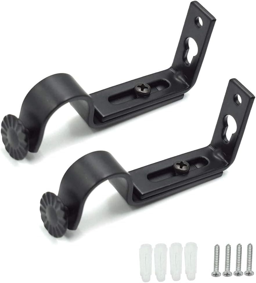 TUOREN Adjustable Curtain Rod Brackets Black for 22mm Rod-2pcs