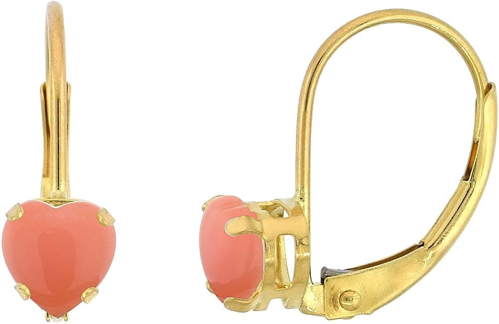 10k White Gold Natural Coral Leverback Earrings 5mm Heart Shape 1 ct, 9/16 inch