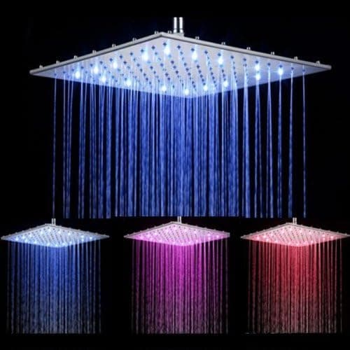 Facilla 16" 3 Color Changing LED Shower Head Overhead Temperature Sensor Bathroom