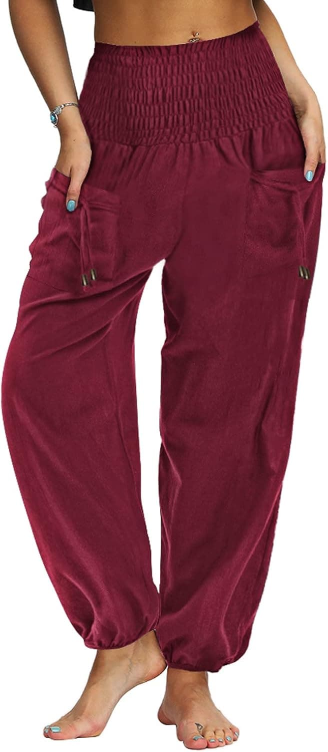Roevite Harem Yoga Pants for Women High Waisted Hippie Palazzo Trousers Boho Summer Beach Pants
