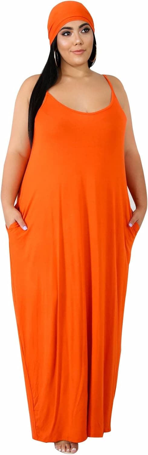 Tycorwd Women's Plus Size Casual Maxi Dresses Summer Suspender Beach Dress Sundress with Pockets