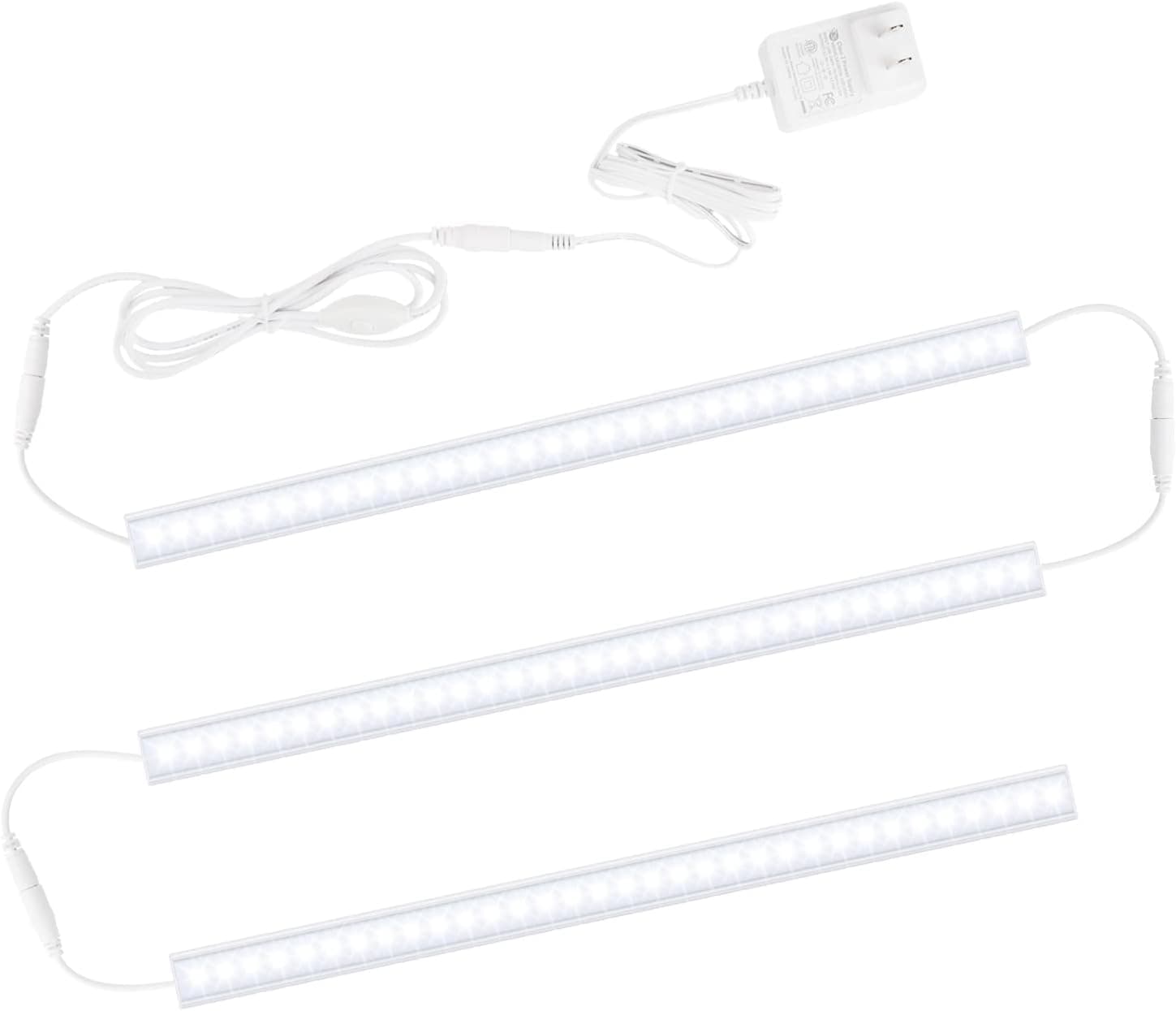 SIXDEFLY 3pcs 13 Inch Plug in LED Closet Light with Memory Function,33 LED Plug-in Under Cabinet Lighting, Linkable USB LED Light Bar,Under Counter Lights for Kitchen,Desk,Workspace(Cold White)