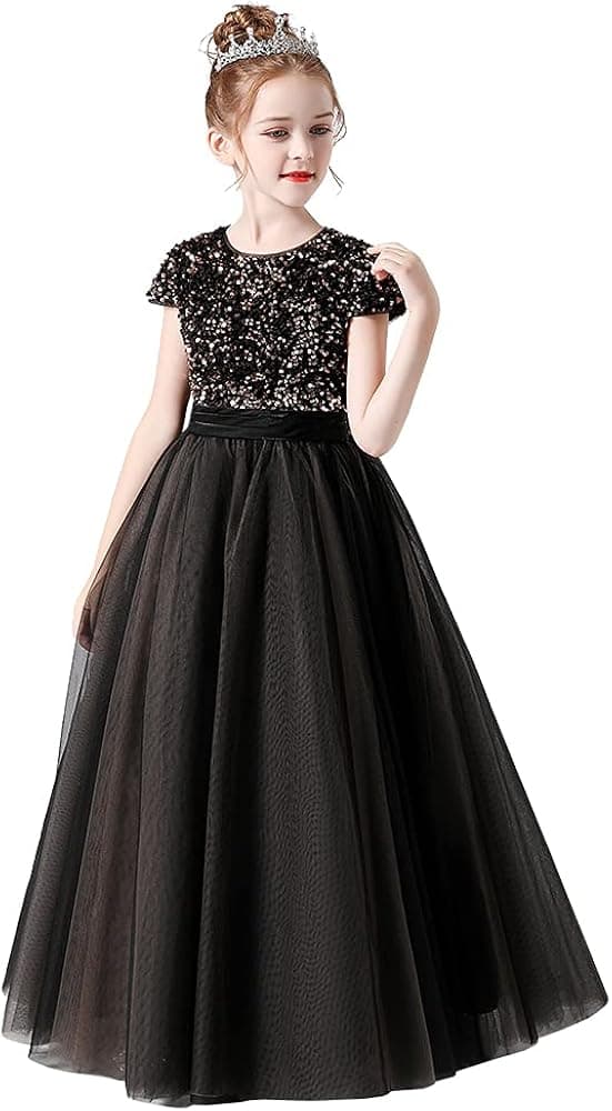 Flower Girl Dresses Wedding Bridesmaid Sequins Tulle Puffy Skirt Girls Birthday Party Pageant Gown Floor Length