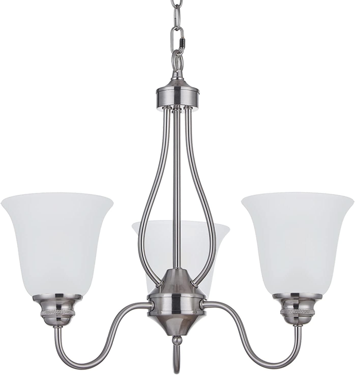Doraimi 3 Light Chandelier with Brushed Nickel Finish, Classic Style Ceiling Light Fixture with Frosted Glass Shade for Meeting Room Dining Room Living Room Corridor, LED Bulb(not Include)
