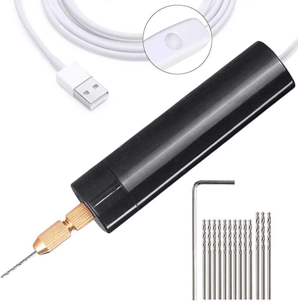 0.7-1.2mm Micro Electric Hand Drill Set for Resin,Electric Mini Drill for Jewelry Making Electrical Pin Vise Kit with 13pcs Drill Bits + 1pcs Hex Screwdriver Art Tools