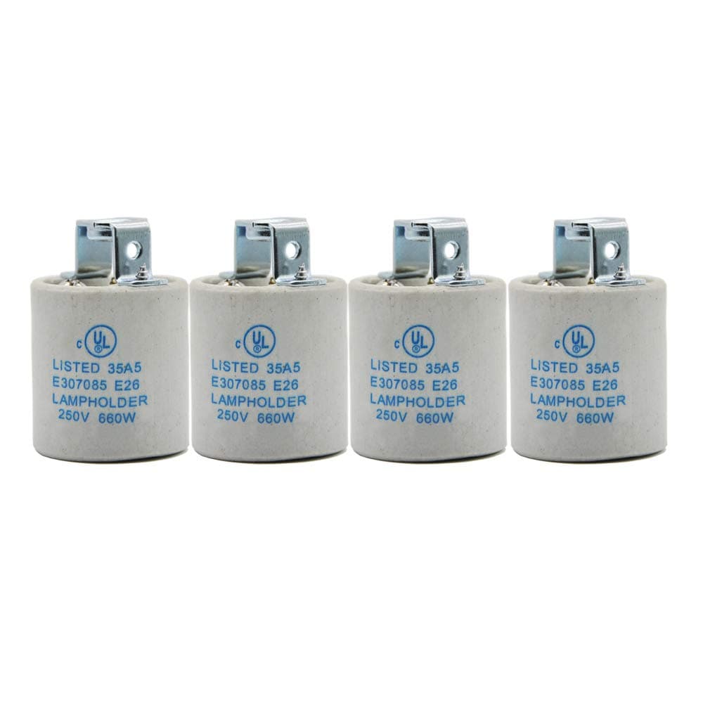 E26 Socket,Ceramic Standard Medimun Screw Socket E26 E27 Bulb Lamp Holder,Screw Fixing for E26 Halogen Incandescent LED Light Bulb (4-Pack)