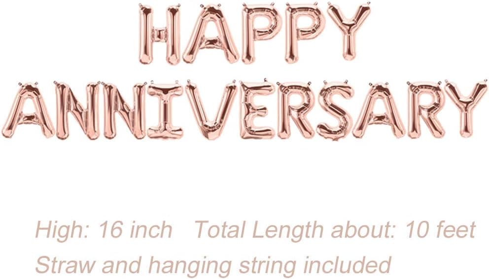 Tellpet Happy Anniversary Balloons Banner, Birthday Wedding Anniversary Party Decorations, Rose Gold, 16 Inch