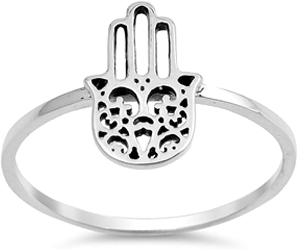 Hamsa Hand Evil Eye Good Luck Ring New .925 Sterling Silver Band Sizes 4-10