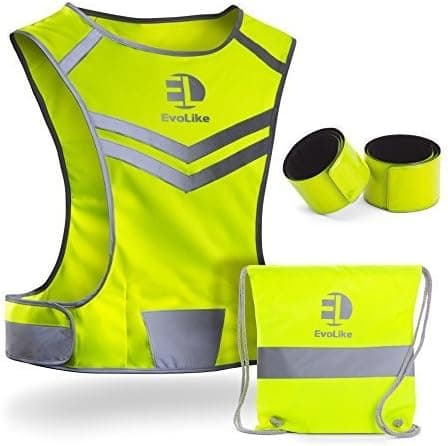 EvoLike Premium Reflective Vest of Unique Design for Running Walking Cycling Jogging Motorcycle with Pocket + 4 High Visibility Wristbands + Bag