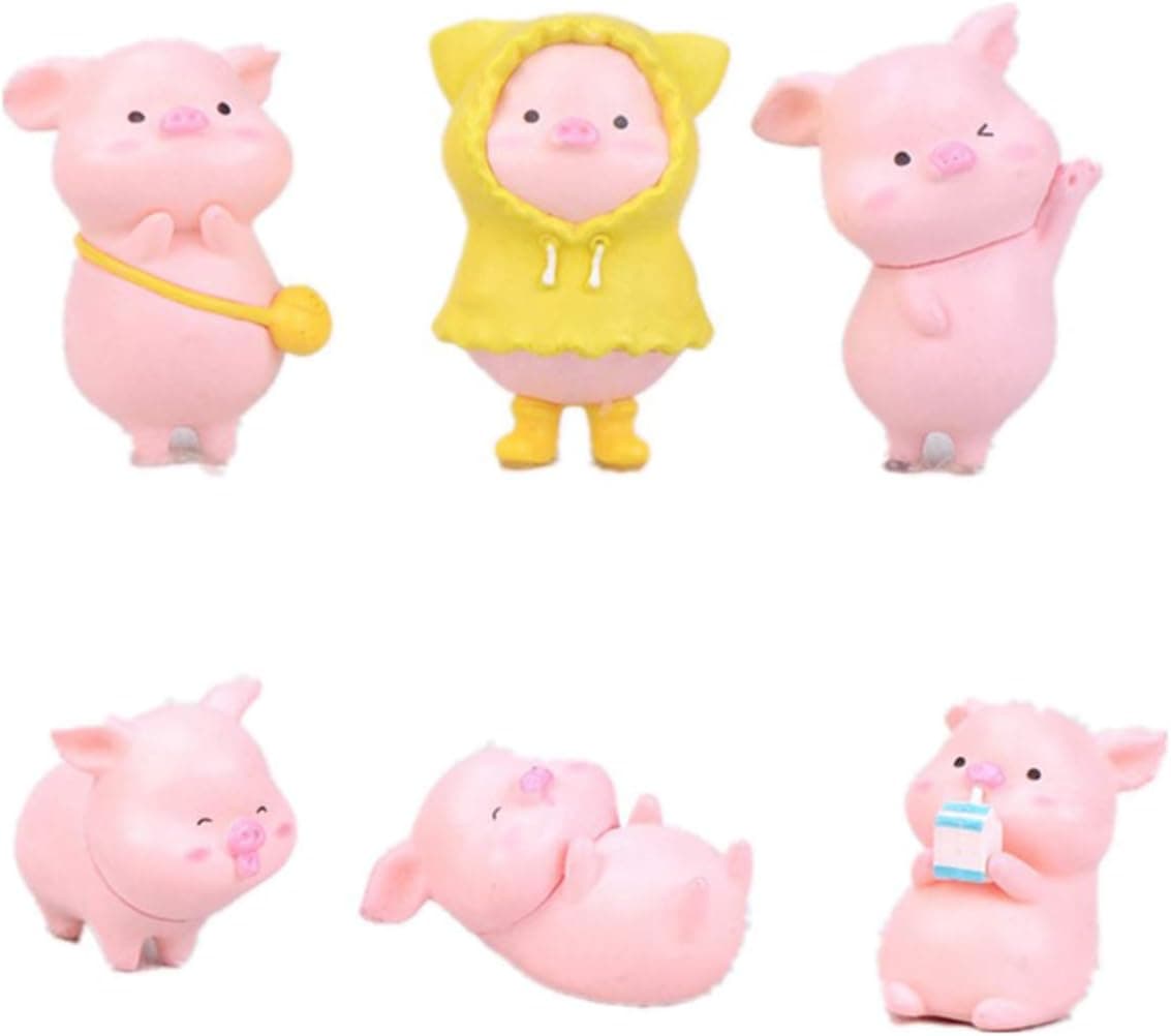 6 Pcs Miniature Pigs Figurines, Cute Pink Pig Family Toys Figures DIY Crafts for Fairy Garden Decoration Home Decorations Cake Toppers