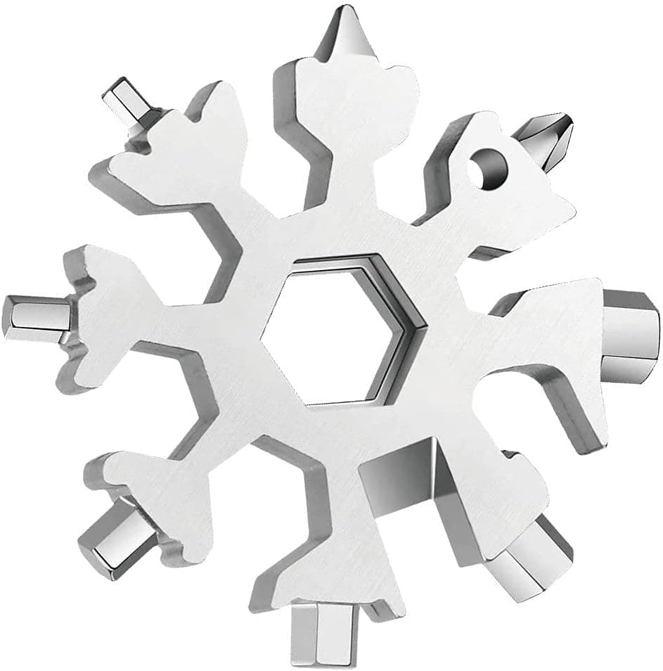 XVEN 18-in-1 Snowflake Multi Tool Portable, Stainless Steel Snowflake Bottle Opener/Flat Phillips Screwdriver Kit/Wrench, with Keychain, Great Christmas gift(Silver)