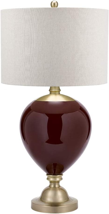Catalina Lighting 20901-001 Traditional 20901-00Red Glass and Metal Teardrop-Shaped Table Lamp with Antique Brass Accents, Linen Shade and 3-Way Switch, Bulb Included 34", Burgundy