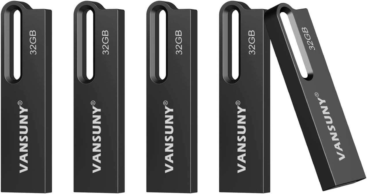 Vansuny 5 Pack 32GB Flash Drive Metal Waterproof USB Drive USB 2.0 High Speed Memory Stick, Portable Thumb Drive for PC/Tablets/Mac/Laptop