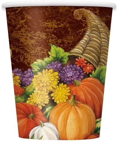9oz Horn of Plenty Thanksgiving Paper Cups 8ct