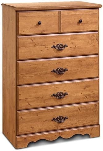 5-Drawer Dresser Cabinet Chest Pine Wood with antique dark metal finish handles
