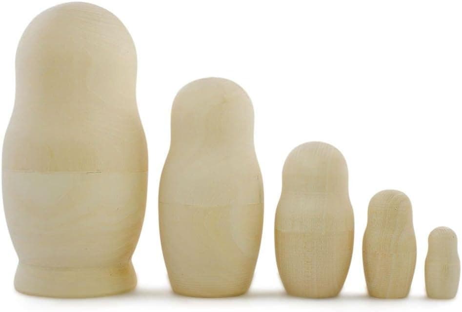 BestPysanky Set of 5 Blank Unpainted Unfinished Wooden Nesting Dolls 5.75 Inches