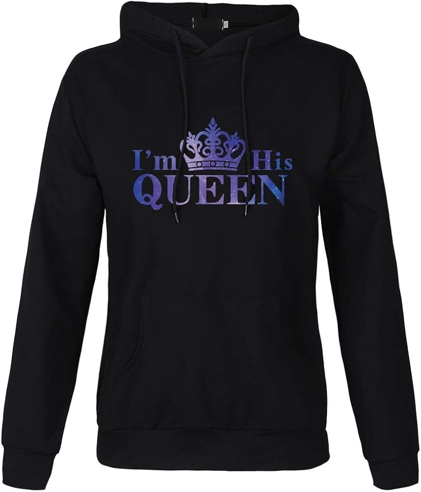 QUEEN KING Women Men King Queen Matching Couple Hoodies Valentine Gifts Casual Hooded Couple Sweatshirt