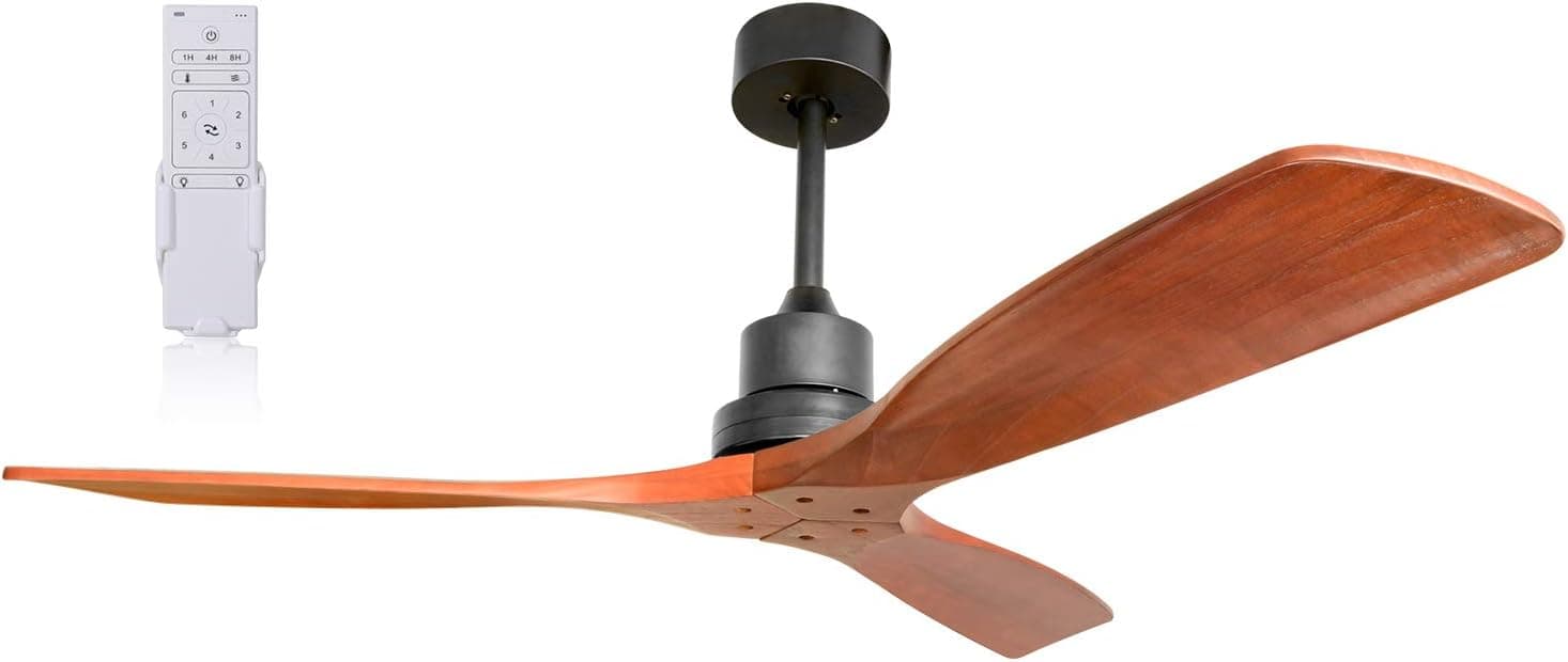 Hakkatronics Ceiling Fan with Remote Control, Quiet Outdoor Ceiling Fan, 6 Speed Level 9 Timing, Reversible DC Motor, 3 Blades Ceiling Fan Without Light, 3 Downrods(6"/12"/24"), Walnut