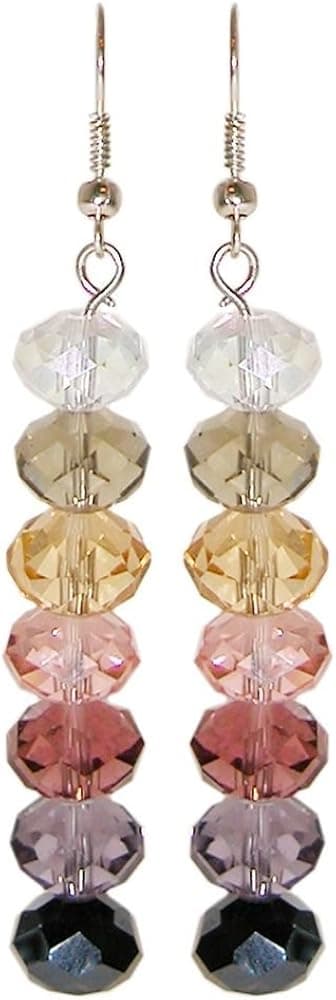 Molded Faceted Glass Drop Earrings, in Multi with Silver Tone Finish