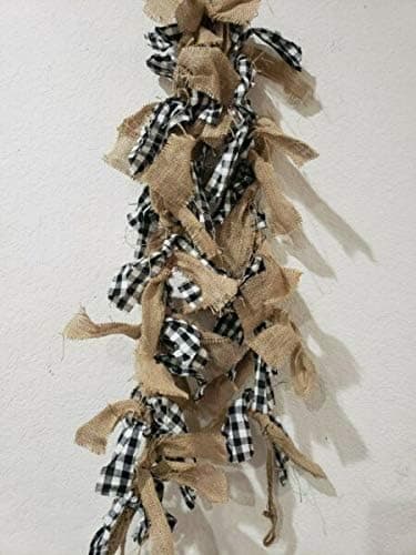 for Christmas Farmhouse Buffalo Plaid Check Black Rag Garland Decor 6FT Verits Supplier for Home & Garden