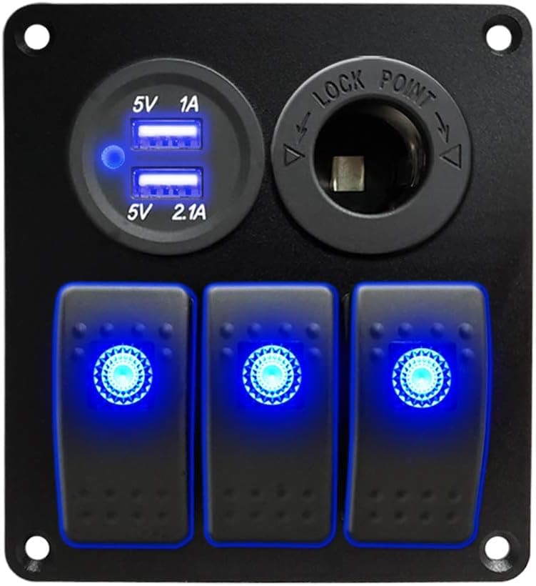 Waterproof DC12V 3 Gang Rocker Switch Panel/DC 12V Voltmeter/Double USB 3.1A/ Power Outlet Charger Socket for Marine Boat Car Rv Vehicles