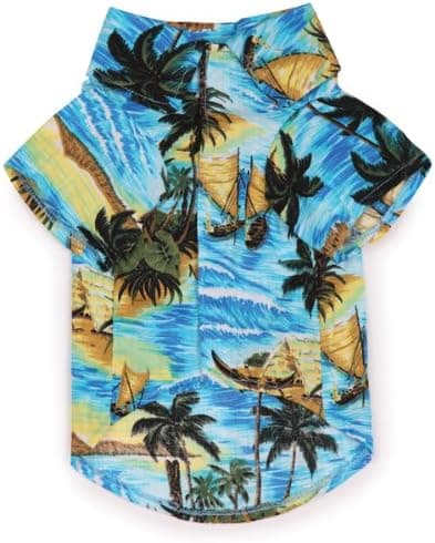 Casual Canine Cotton Aloha Camp Dog Shirt, Small, 12-Inch, Blue