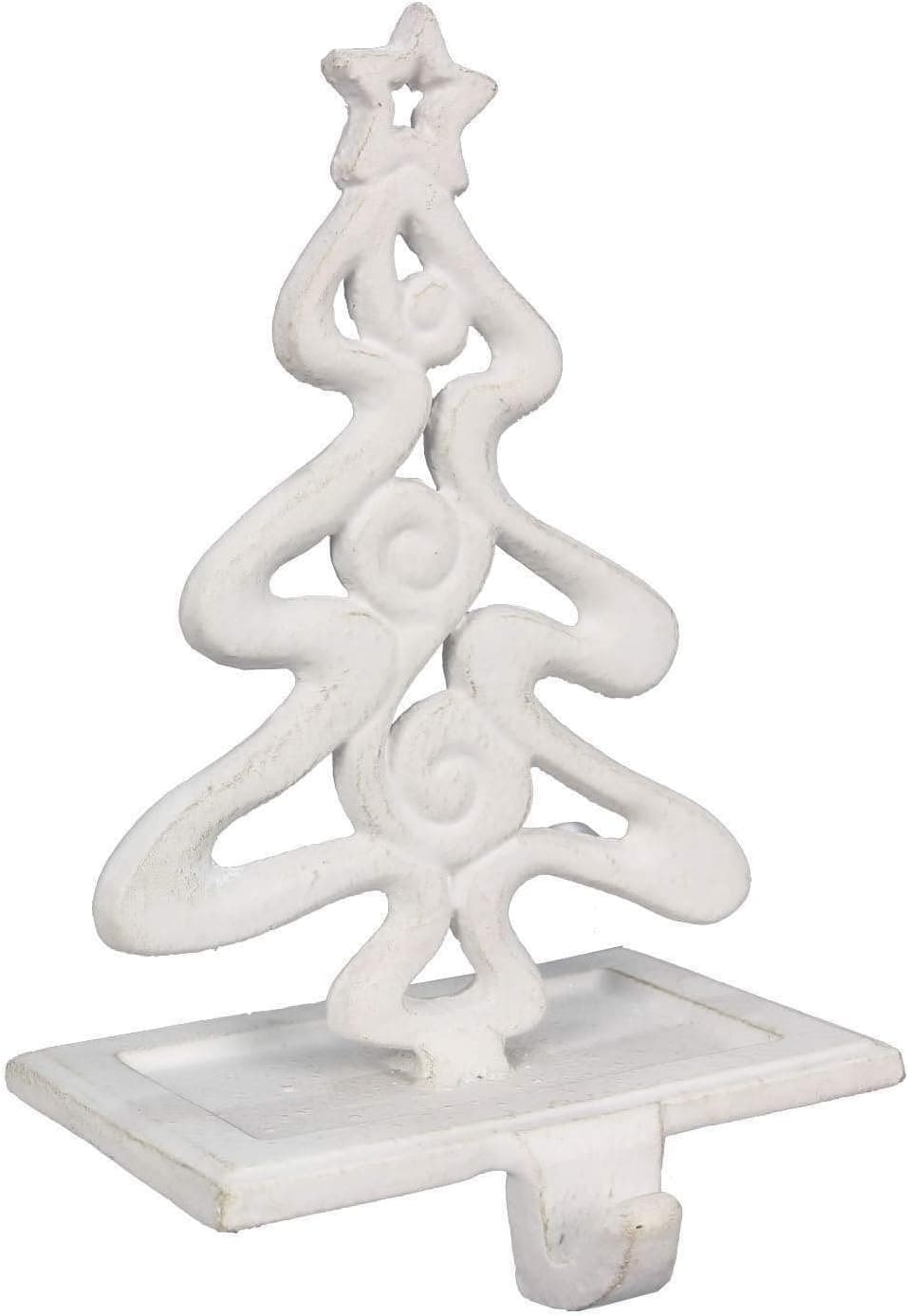 Stocking Holder for Mantel White Distressed cast Iron Christmas Tree with Star Stocking Holders for Mantle
