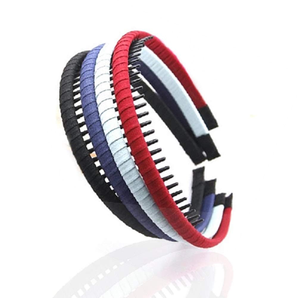 6 PCS Multicolor Plastic Headband Hairband With Teeth Cloth Wrap Hairband Hair Hoop Comb Solid for Women Girls,Random Color