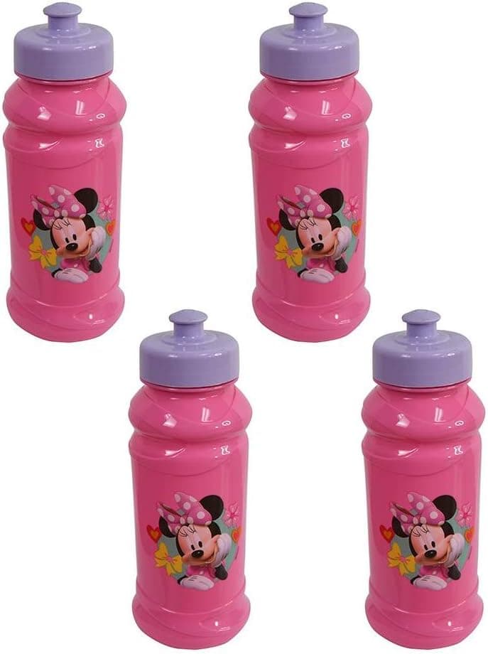Disney 4-Pack Minnie Mouse Bowtique 16oz Pull-Top Squirt Water Bottles, Purple/Pink, BPA-Free