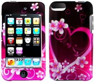 Purple Heart with Pink Flowers Snap on Hard Skin Cover Case for Apple Ipod Touch Itouch 2nd Gen 3rd Gen