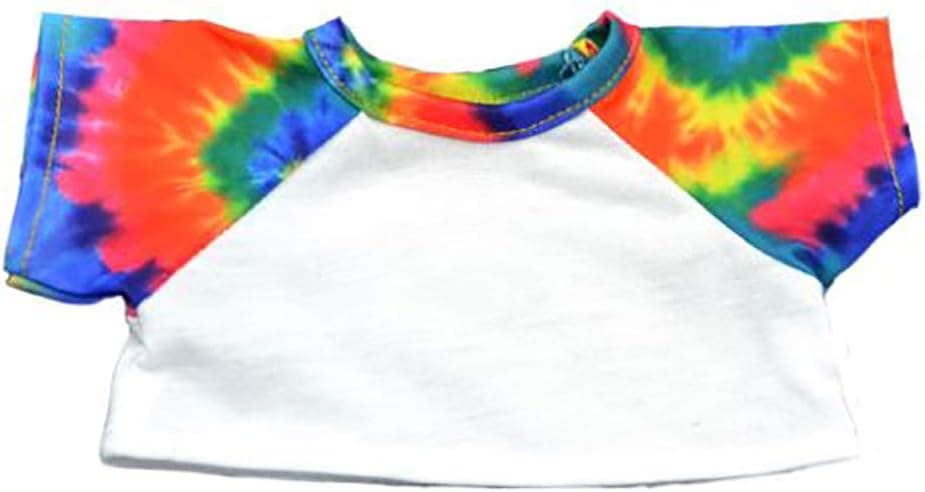 White T-Shirt with Tie Dye Sleeves Teddy Bear Clothes Fits Most 14" - 18" Make Your Own Stuffed Animals