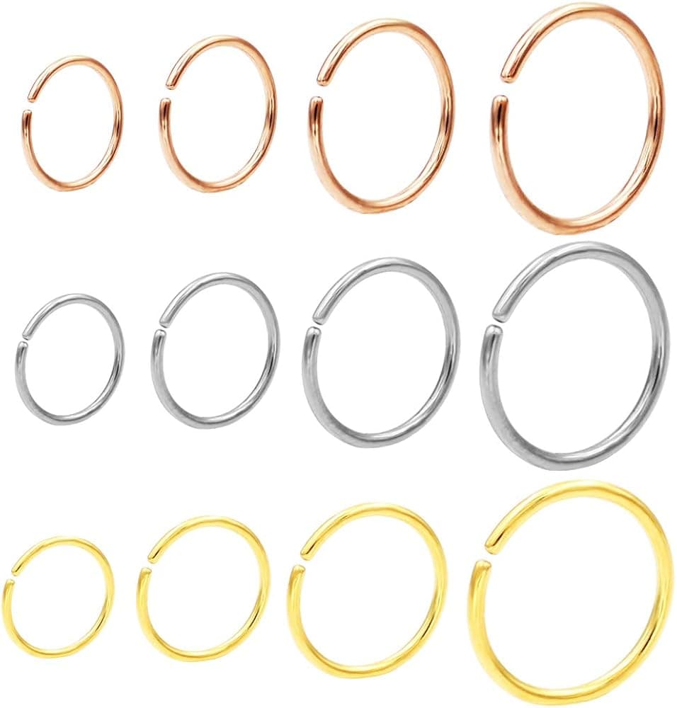 JOFUKIN Seamless Nose Rings Hoop Septum Ring Piercing Earrings for Women for Helix Daith Rook Tragus Conch Lip Men's Body Jewelry 22g/20g/18g - 6mm/8mm/10mm/12mm - Silver/Gold/Rose Gold
