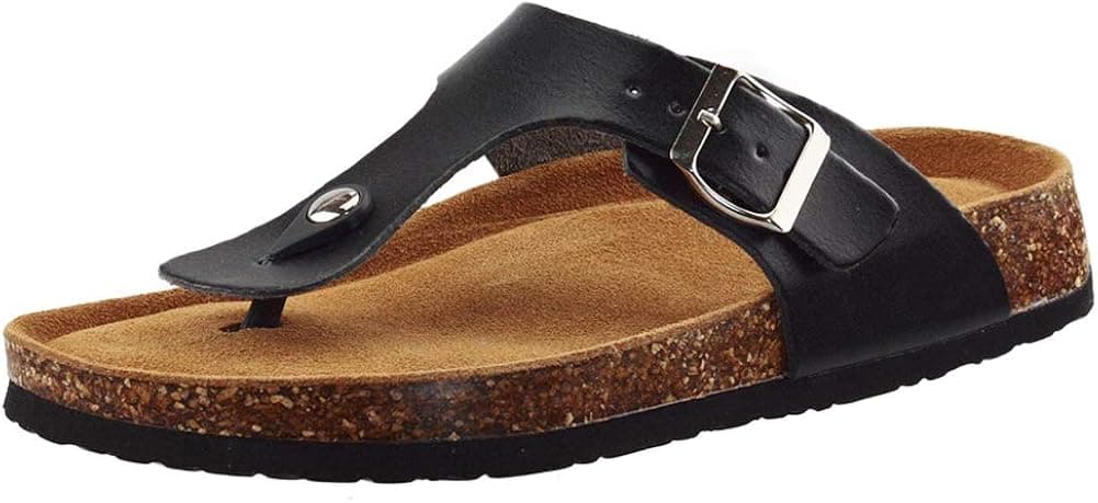 Women's Comfortable Slide Cork with Adjustable Straps Anti-Slip Sole Sandals 9 M US Black