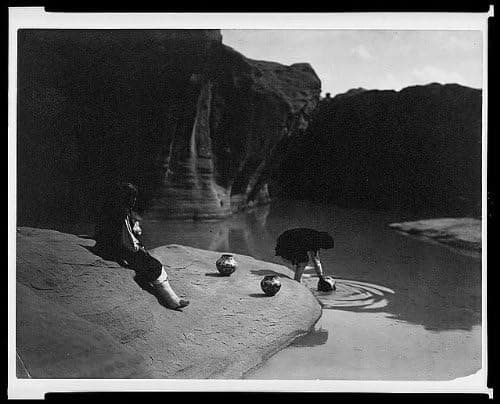 HistoricalFindings Photo: at The Old Well of Acoma Indians,November 12,c1904,Edward S Curtis,Girls,Pottery