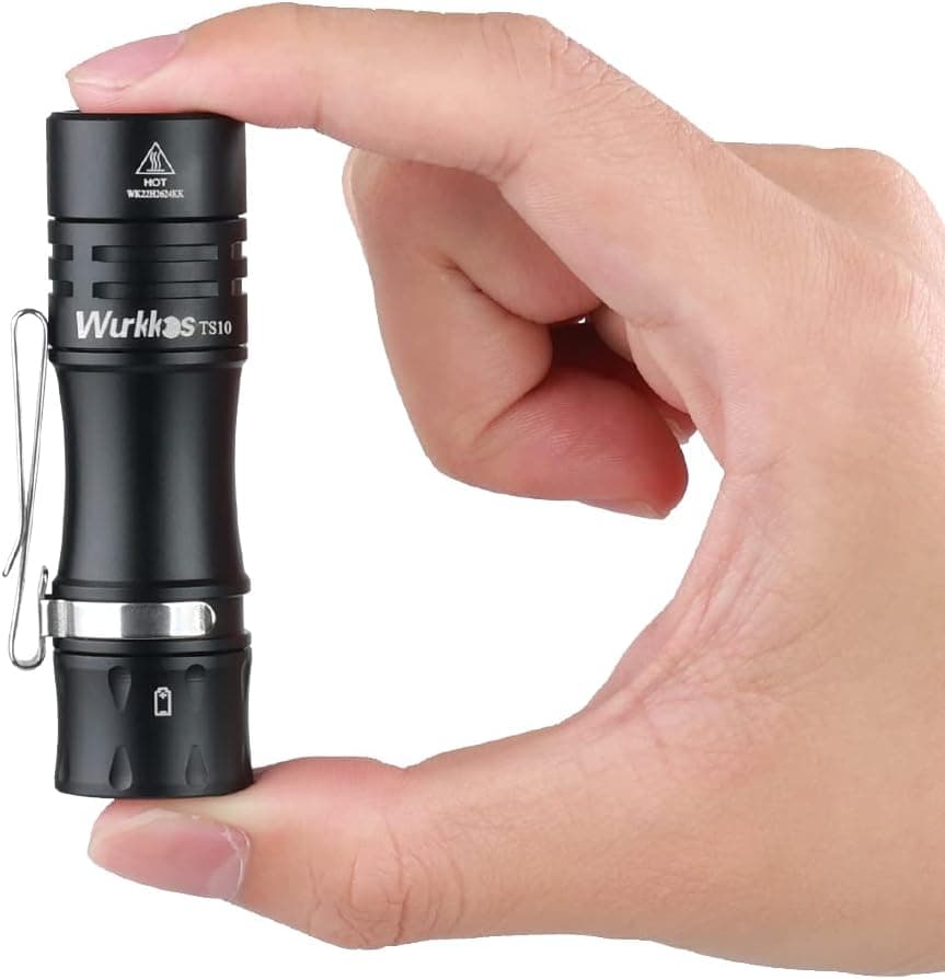 wurkkos TS10 Mini EDC Flashlight 4000K, Use 3Pcs Main 90CRI LEDs Output Amazing 1-1400Lumen Brightness and 3Pcs Single Color Aux LEDs, Anduril 2.0 UI,Black Body and Blue Aux LED(Without Charger)