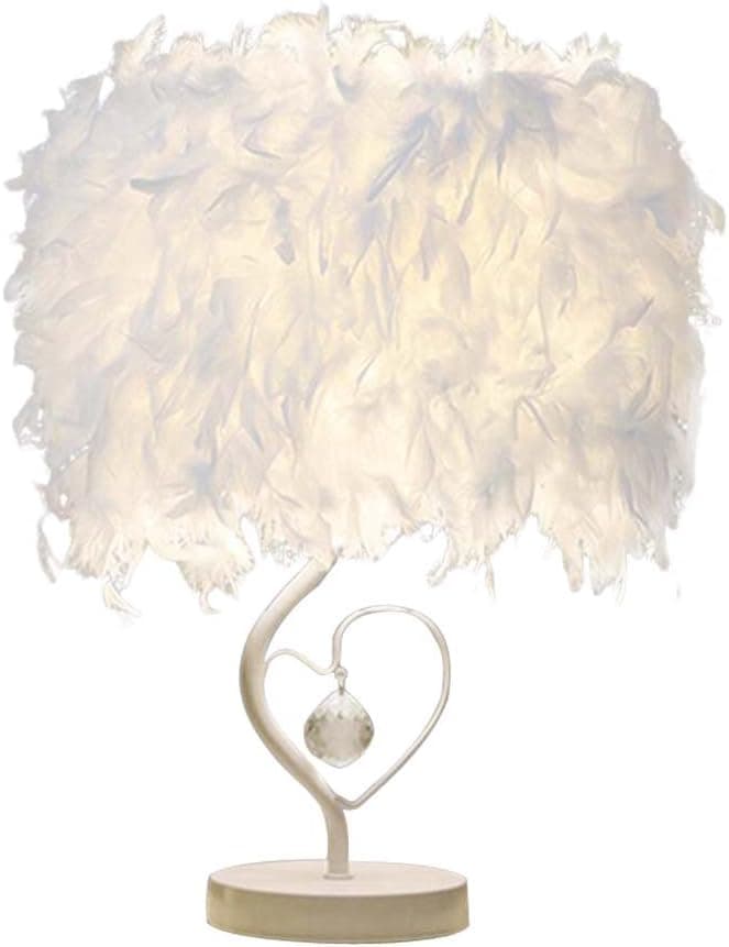 LEDMOMO Table Lamp, Heart Shaped Feather Desk Light for Bedside Reading Room Sitting Room