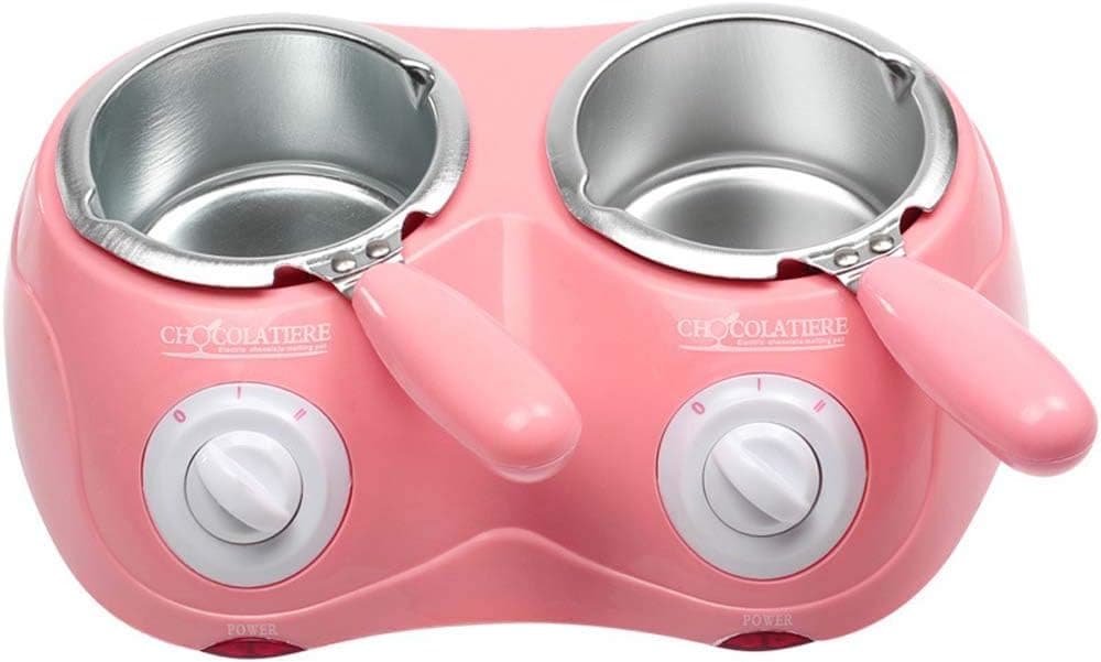 LIXIATIAN Electric Chocolate Melting Pot Kit, Chocolate Candy Heating Pot Machine Cheese Fondue Pot Soap Melting Pot(Pink,2 pots)