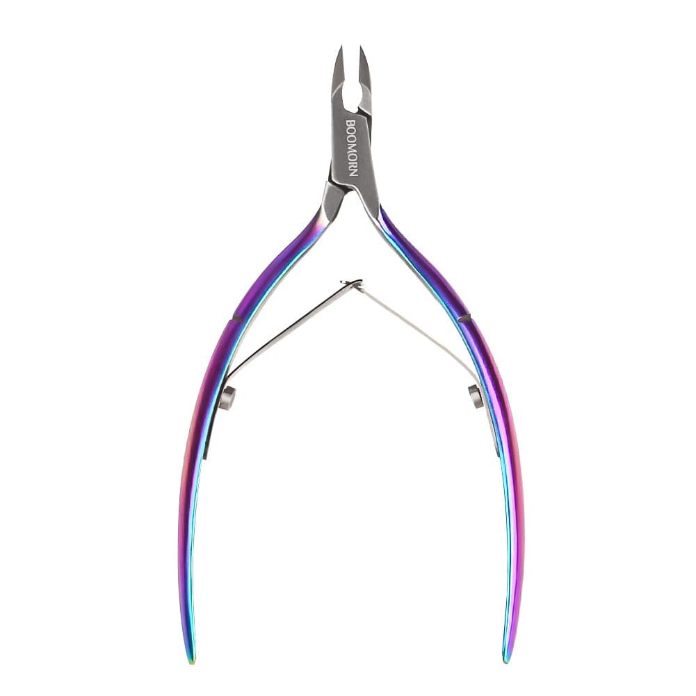 BOOMORN Nail Art Cuticle Nipper Stainless Steel Dead Skin Remover Cuticle Cutter Trimmer Clipper with Double Spring Chameleon Rainbow Pedicure Manicure Tool