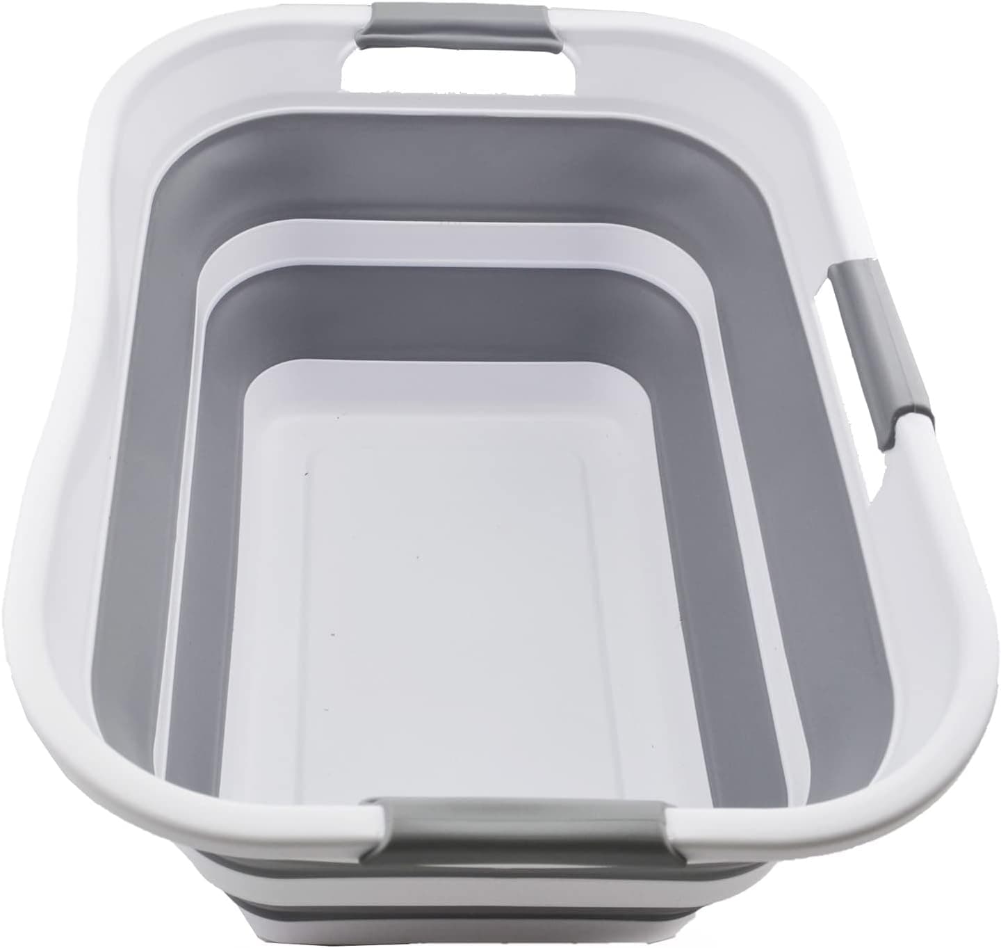 SAMMART 30L(8 gallon) Collapsible Plastic Laundry Basket - Foldable Pop Up Storage Container/Organizer - Space Saving Hamper/Basket - Water Capacity 24L(6.3 gallon) (1, White/Grey/White)