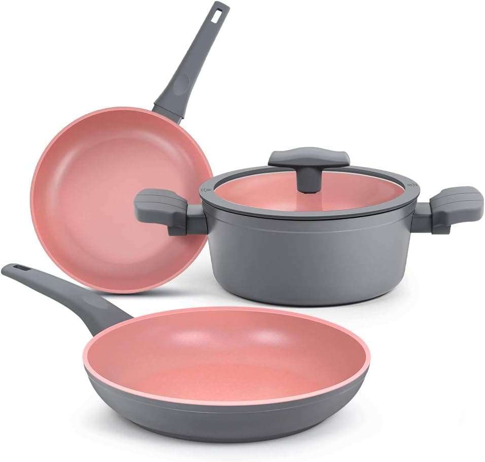 SHINEURI 4 Pieces Nonstick Pots Pans with Lids and Handles Hard-Anodized Aluminum Cookware Set with Induction Base - 2.3 Quart Stockpot with Lid, 9.5 & 11 inch Fry Pan, Dishwasher Safe Oven Safe