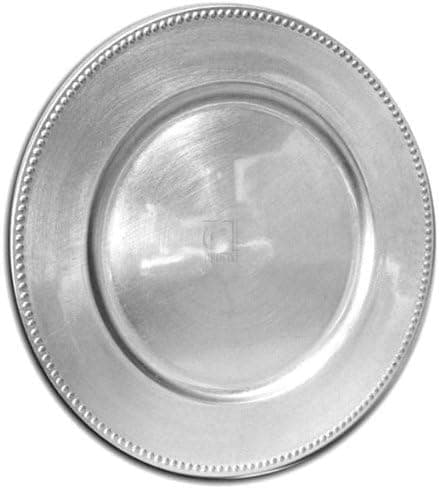 Home Essentials Home Essentials Set OF 12 Silver Charger Plates With Beaded Rim, silver