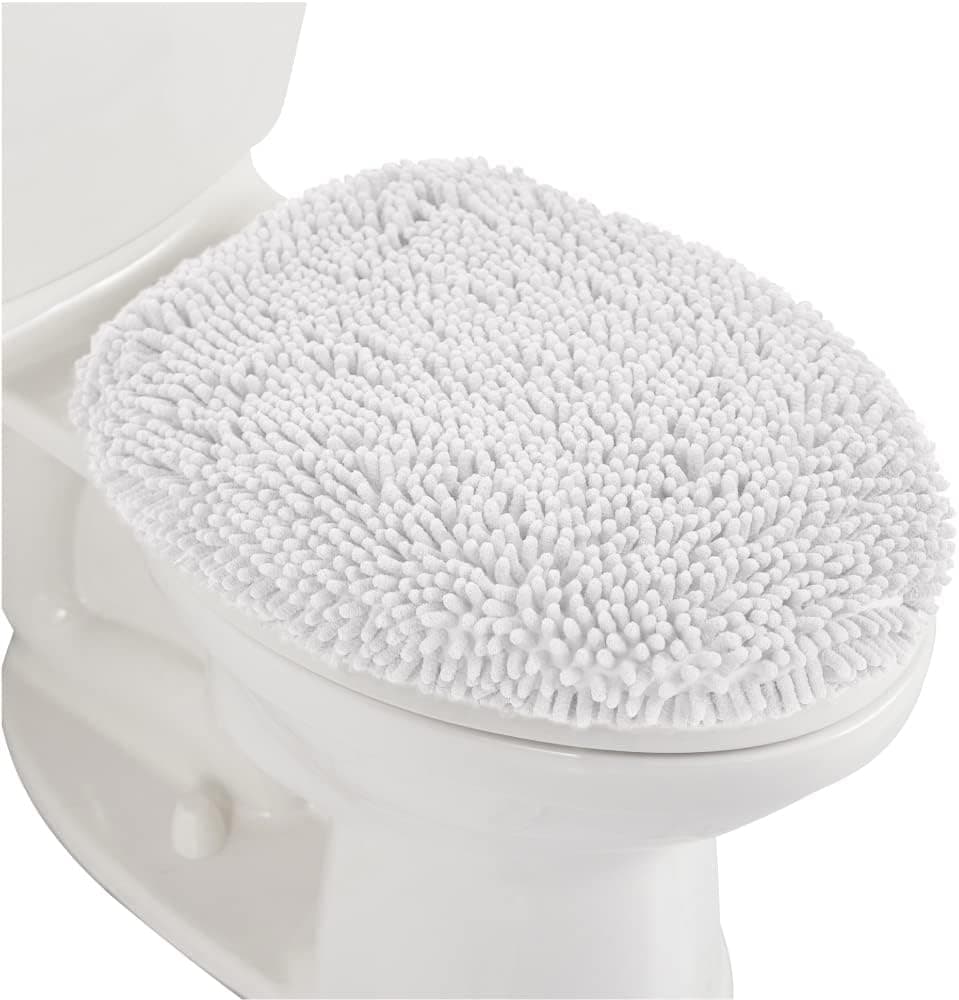 Gorilla Grip Soft Chenille Bathroom Toilet Lid Cover, Machine Washable Seat Covers, 17.5x15, Stays in Place Rubber Backing, Fits Most Round, Elongated and Oblong Lids, Accessories Decor, White