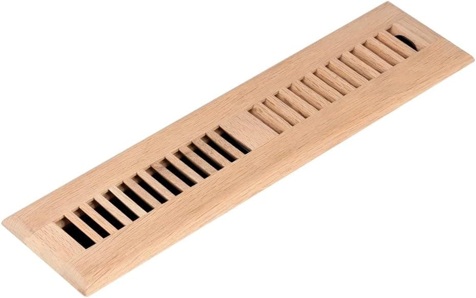 Homewell Red Oak Wood Floor Register, Drop in Vent Cover with Damper, 2x12 Inch, Unfinished