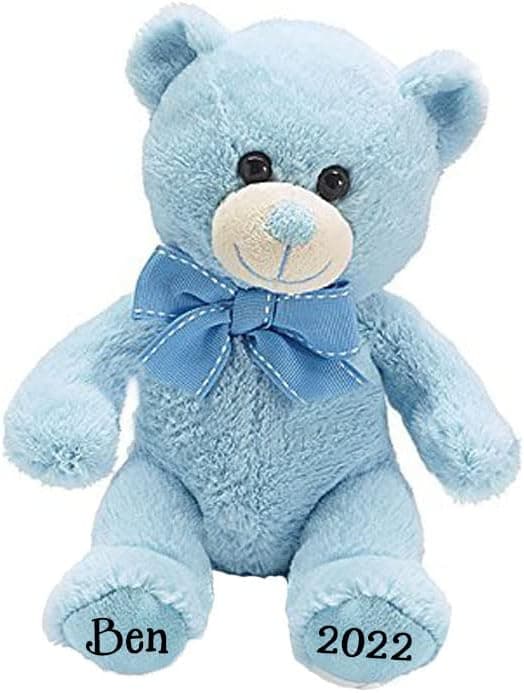 Personalized Baby Blue Teddy Bear Plush Stuffed Animal Toy for Baby Boy with Custom Name - 7 Inches