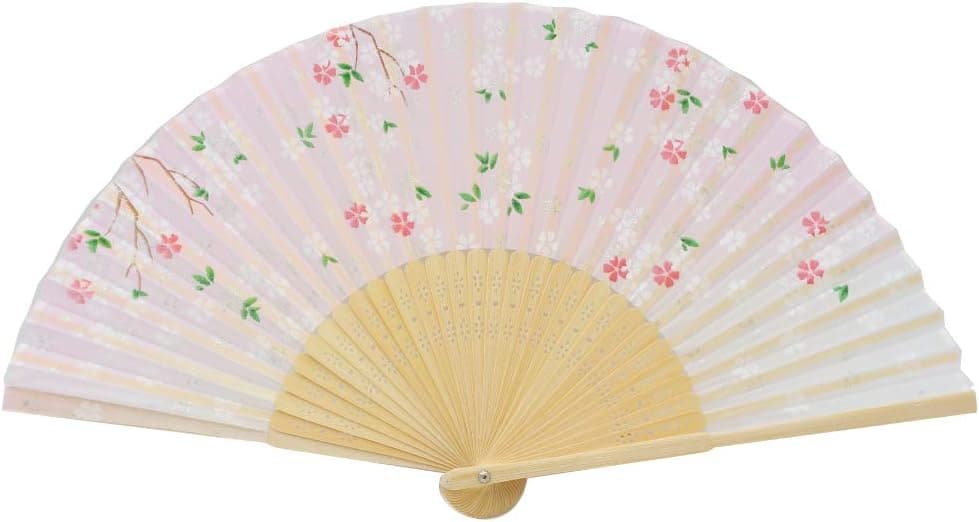 Terra Distribution Hand Fans for Women Foldable [Japan Import] Folding Fan, Japanese Fan, Unique Design, Handmade Bamboo, Silk Fan, 8.6" (22cm), Abanicos de Mano (725 (Yoshino Cherry Blossoms))