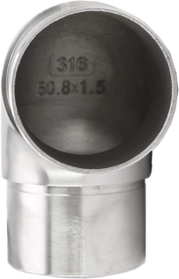 Stainless Steel 316 Railing Connector Flush Elbow Fitting 90 Degree for 2" OD 16 Gauge Tube, Satin Surface