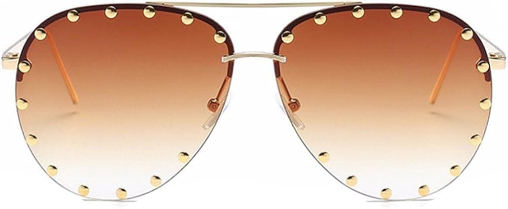 Fashion Culture Unisex Affair Studded Aviator Sunglasses Ombre Lens, Gold